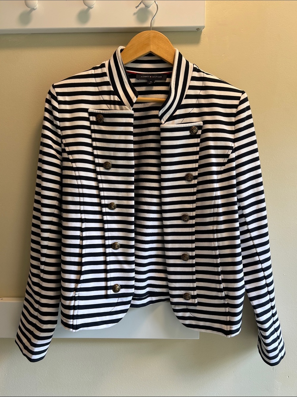 Tommy Hilfiger Black & White Striped Military-Inspired Blazer